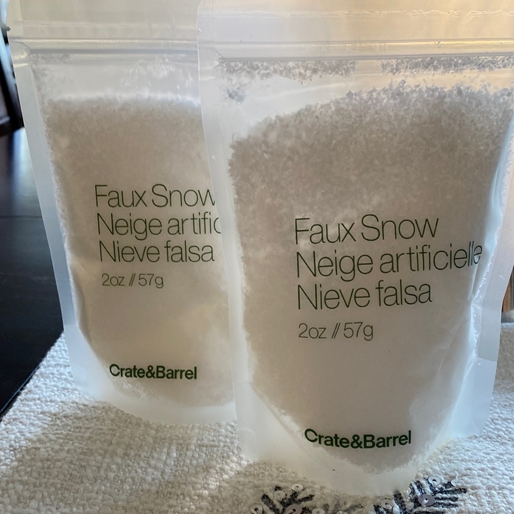 Crate & Barrel Faux white Snow 2oz each bag. Two bags total. New.